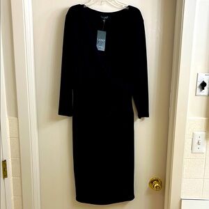 NEW Lauren Ralph Lauren Elegant Black Long Sleeve cross-over wrap in front dress